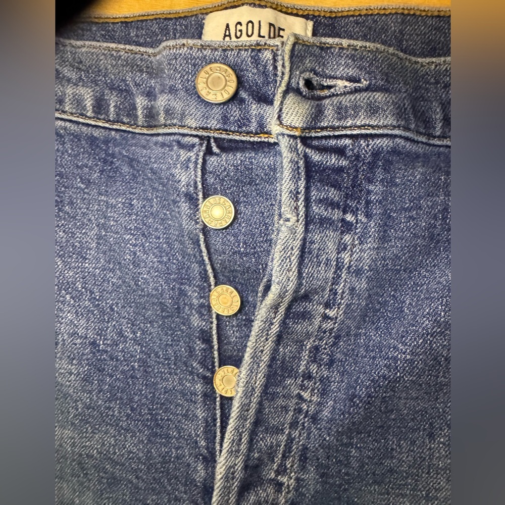 AGOLDE Button Fly High Rise Slim Nico Shoreline Distressed Tear Jeans Size 31 - Picture 7 of 8